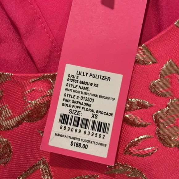 NWT Lilly Pulitzer Pratt Puff sleeve pink gold brocade top Sz XS SM - Picture 12 of 13